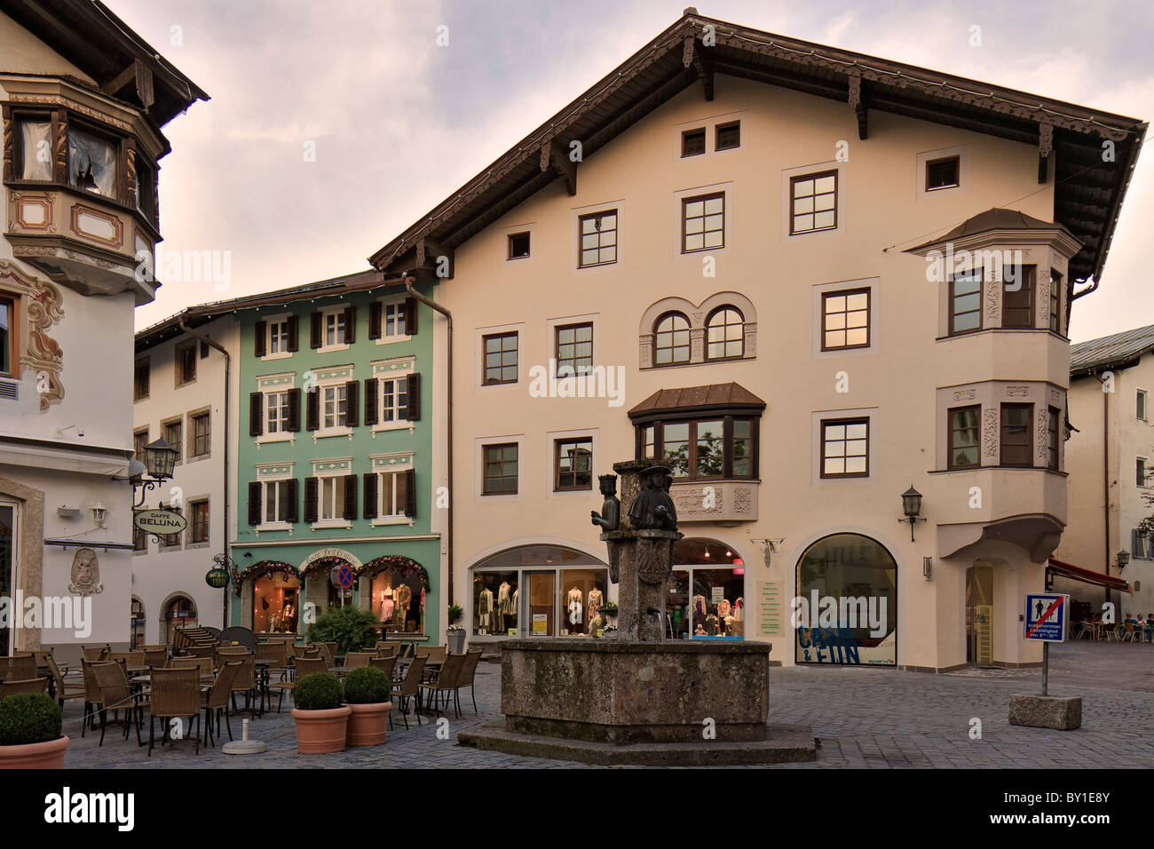 Austria Kitzbuhel A Town Square Stock Photo