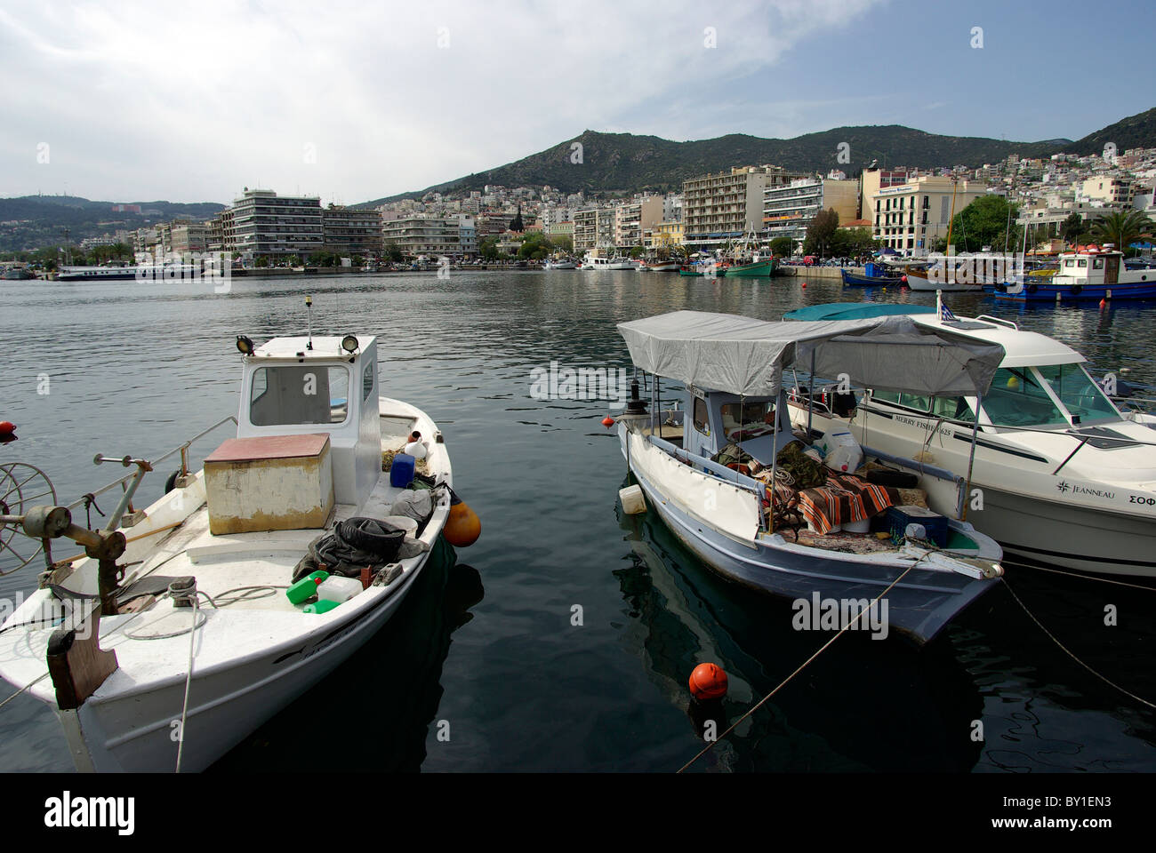 fishing boats in the port of Kavala Greece Stock Photo