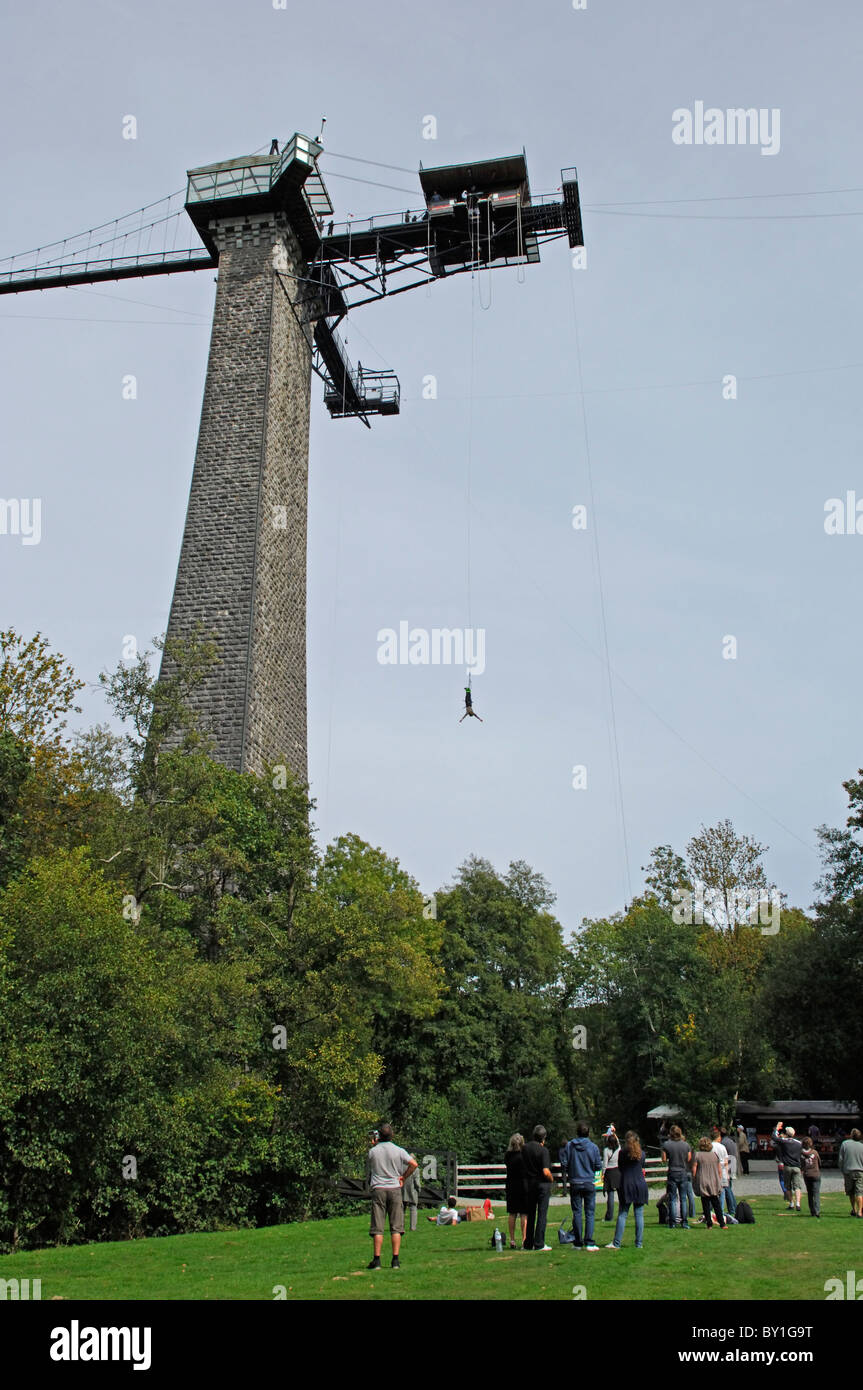 Bungy jumping at the Viaduct de Souleuvre at La Ferriere Harang in the