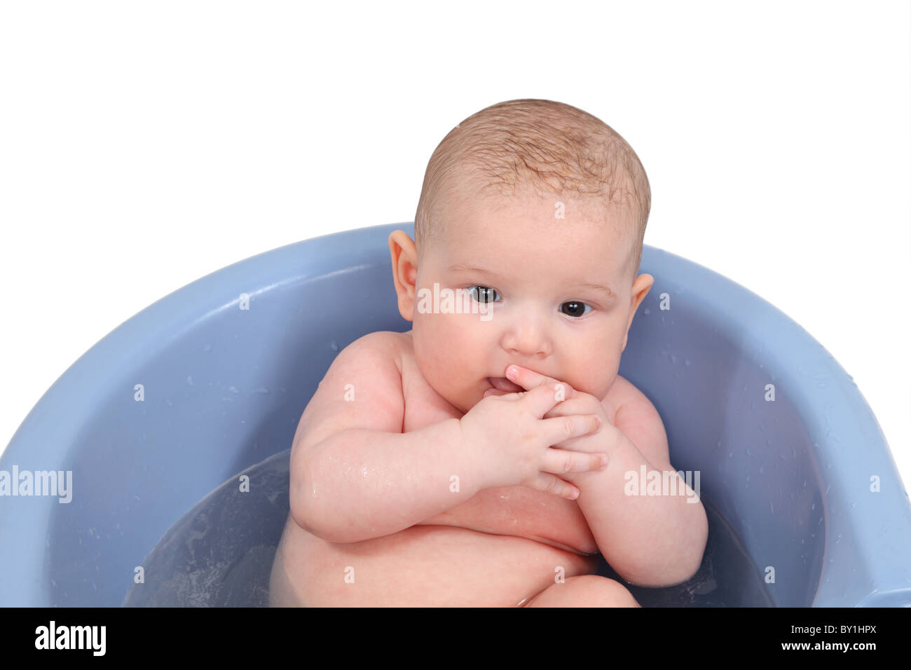 Baby in bathtub isolated over white background Stock Photo Alamy
