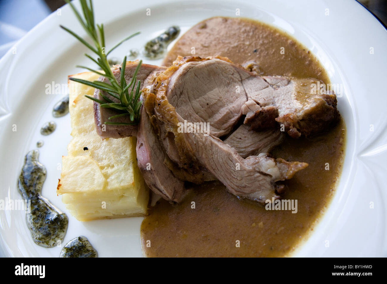 slow roasted lamb dinner Stock Photo
