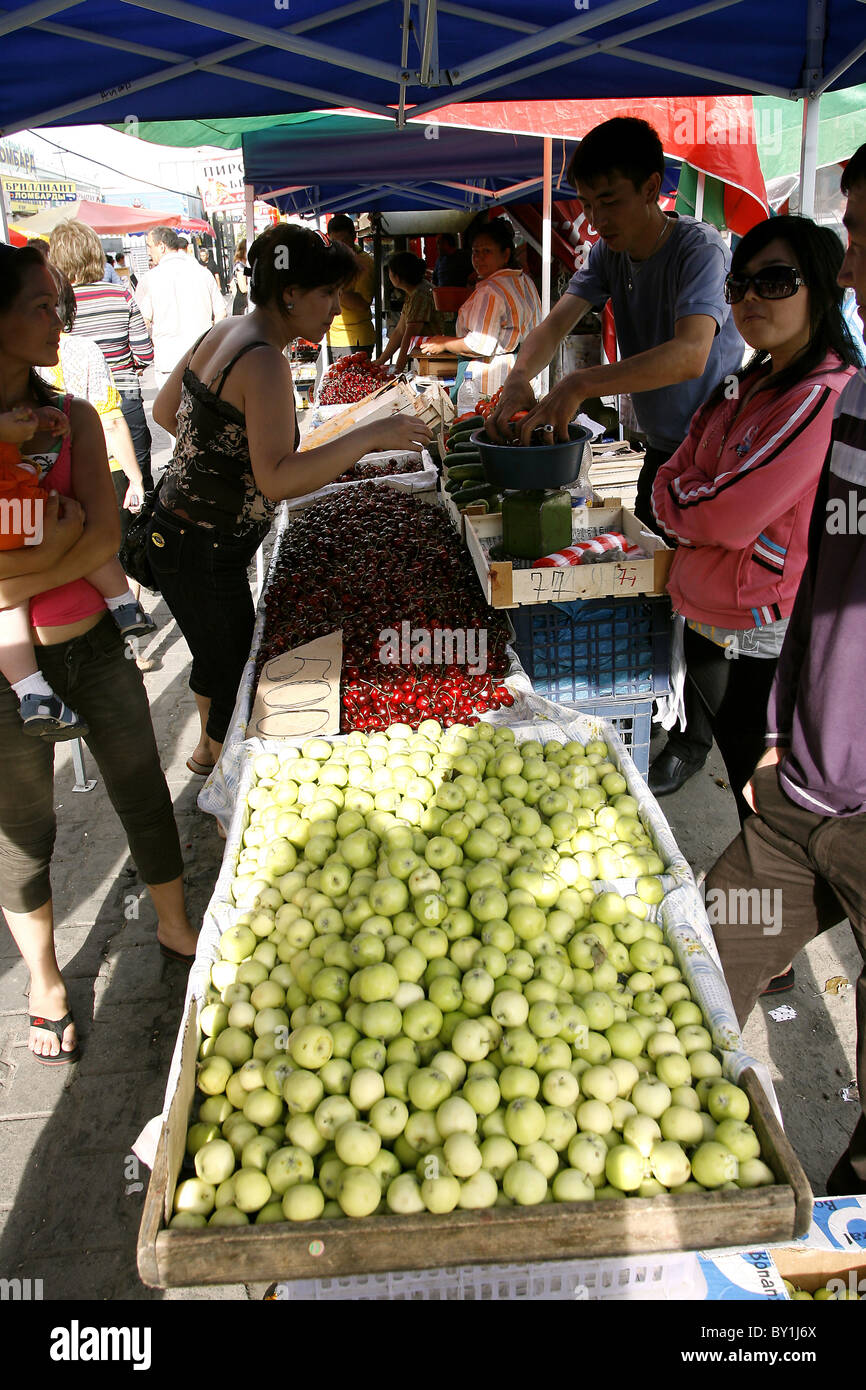 FRUIT MARKET STALL ALMATY KAZAKHSTAN ALMATY KAZAKHSTAN 16 June 2009