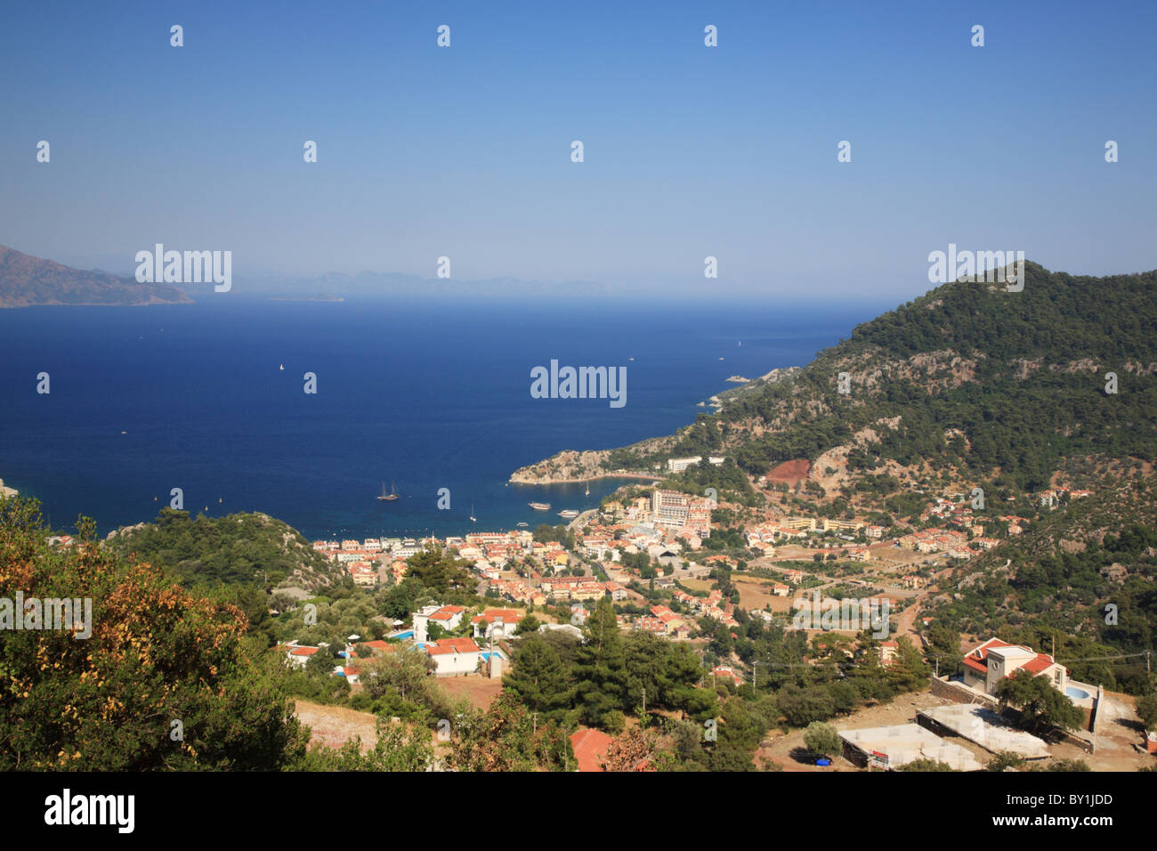 View of the bay of Turunc in Turkey Stock Photo