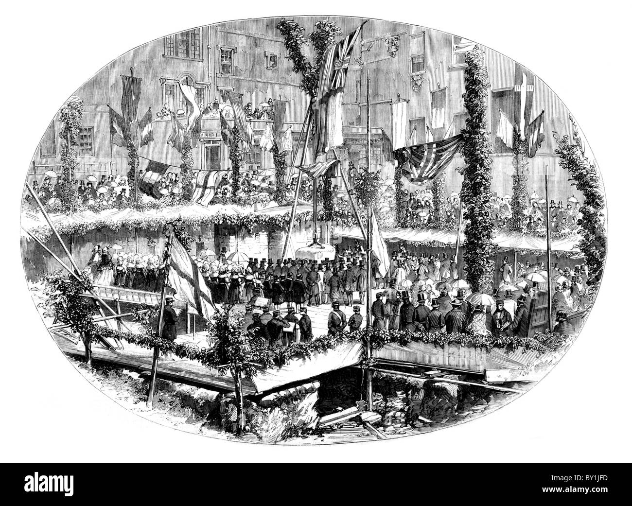 Laying the foundation stone of an additional building to the General Hospital, Bath, 1859: 19th century black and white illustr Stock Photo