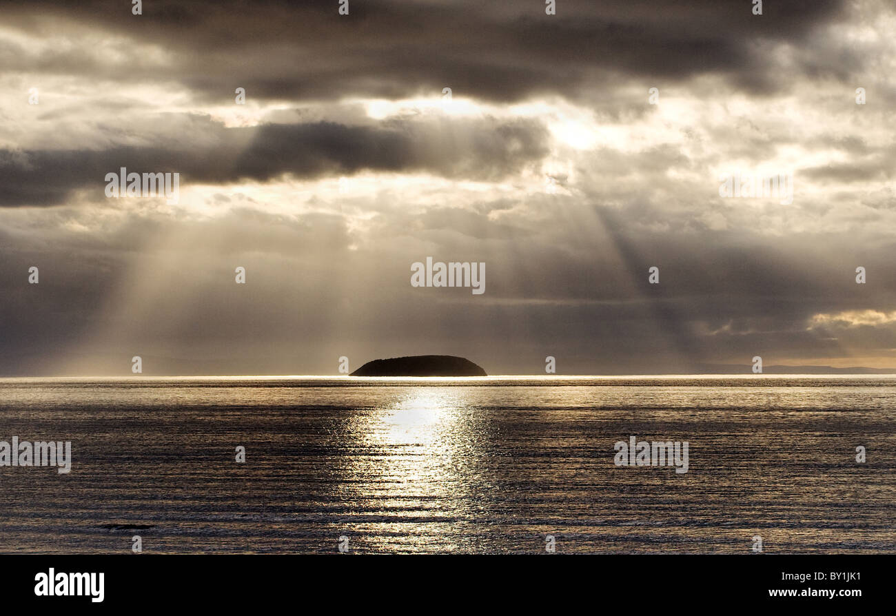 The island of Steepholm in the Bristol Channel in winter evening light Stock Photo