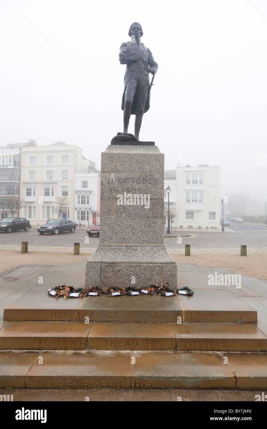 statue of Nelson in old portsmouth showing inscription Stock Photo Alamy