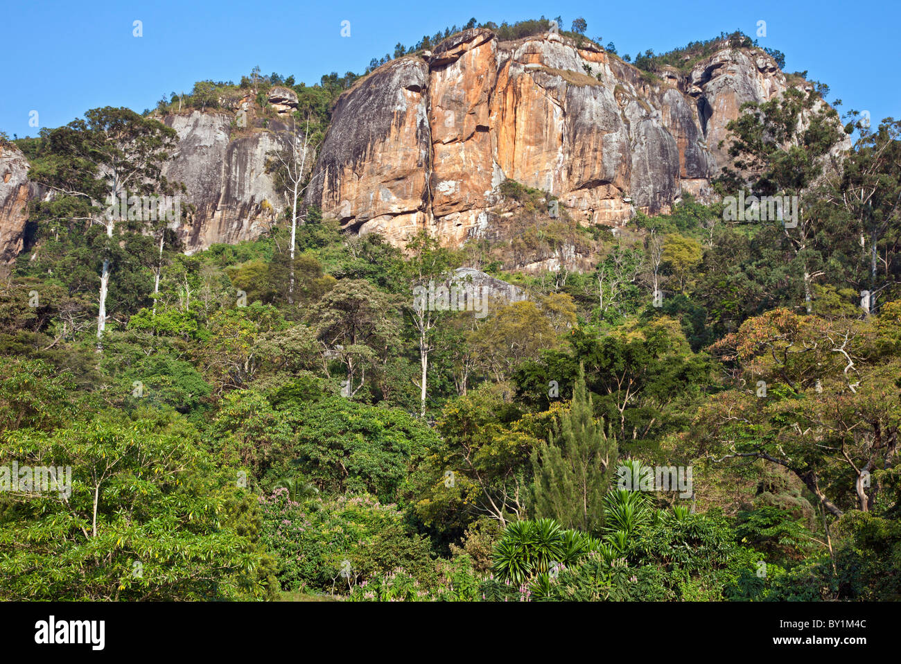 A large rock face in the Western Arc of the Usambara Mountains near Soni. Stock Photo
