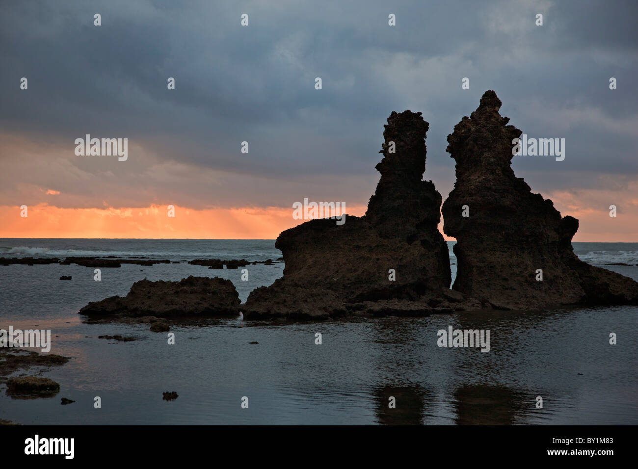 Sunrise from a beach a few miles north of Pangani. Stock Photo