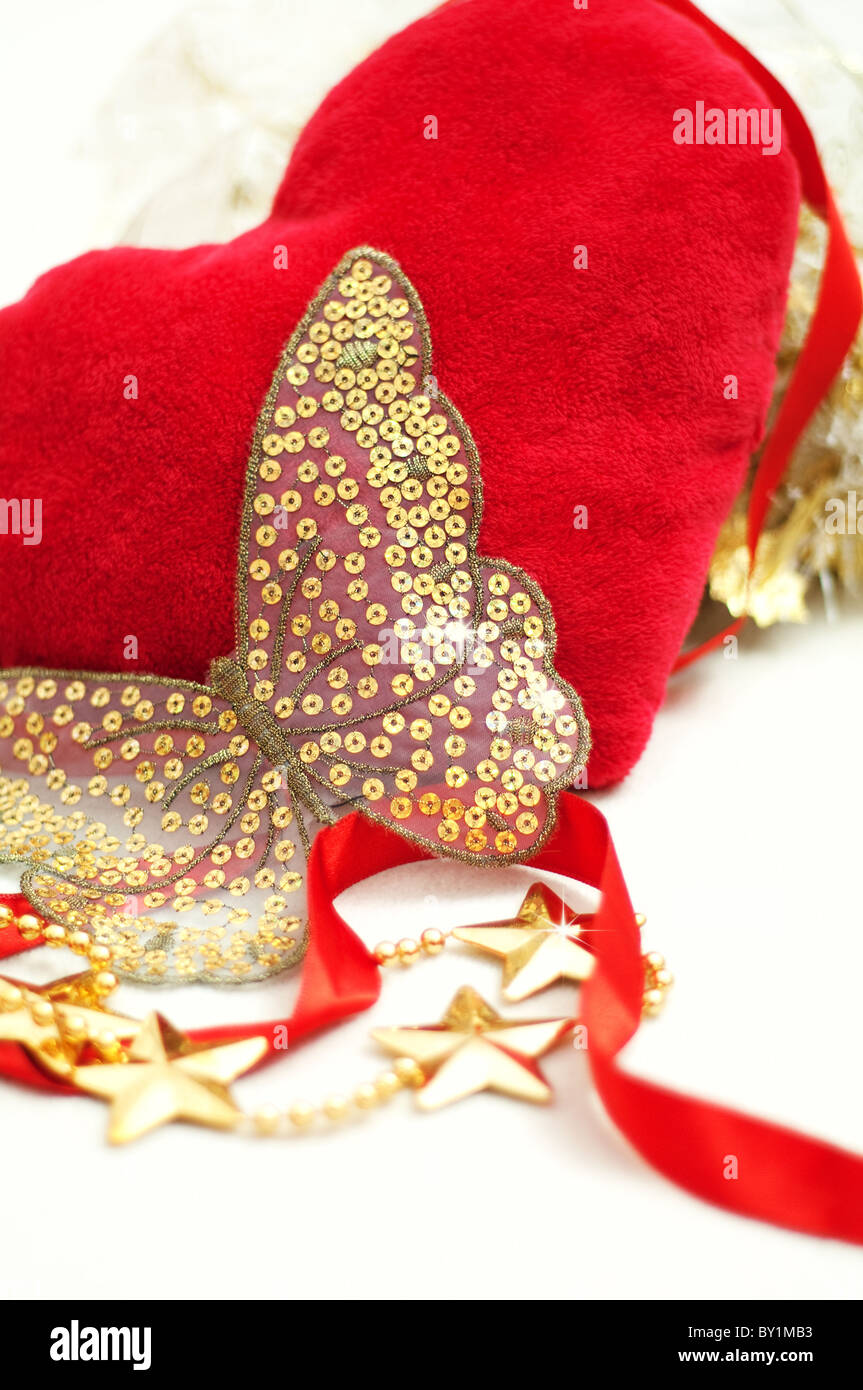 Embroidery Butterfly Sequin With Heart Shaped Pillow And