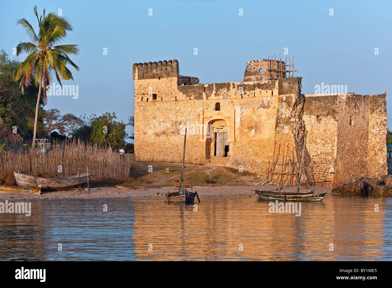 The Arab-built fort, Gereza, at Kilwa Kisiwani was constructed early in the 19th century on the site of a fort built by the Stock Photo