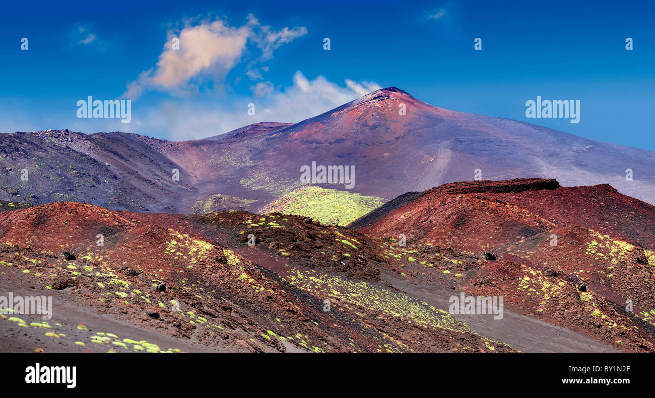 Volcanic ash on the slopes slopes of Mount Etna, active olcanic mountain , Sicily Stock Photo