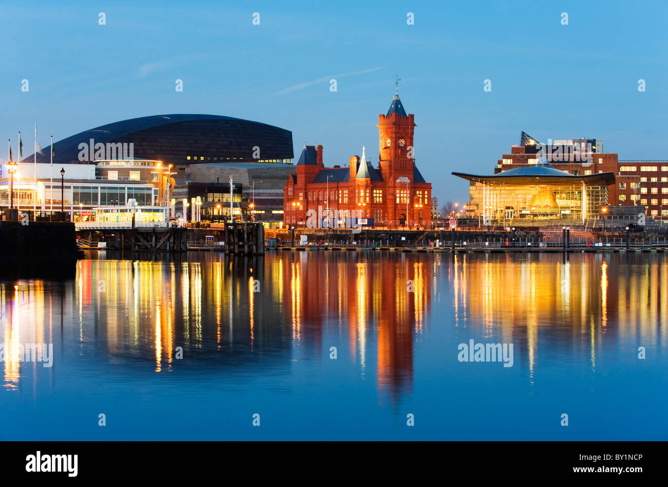 Europe, UK, United Kingdom, Wales, Cardiff, Cardiff Bay, Millennium Centre, Pier Head, Welsh Assembly Building, Norwegian Stock Photo