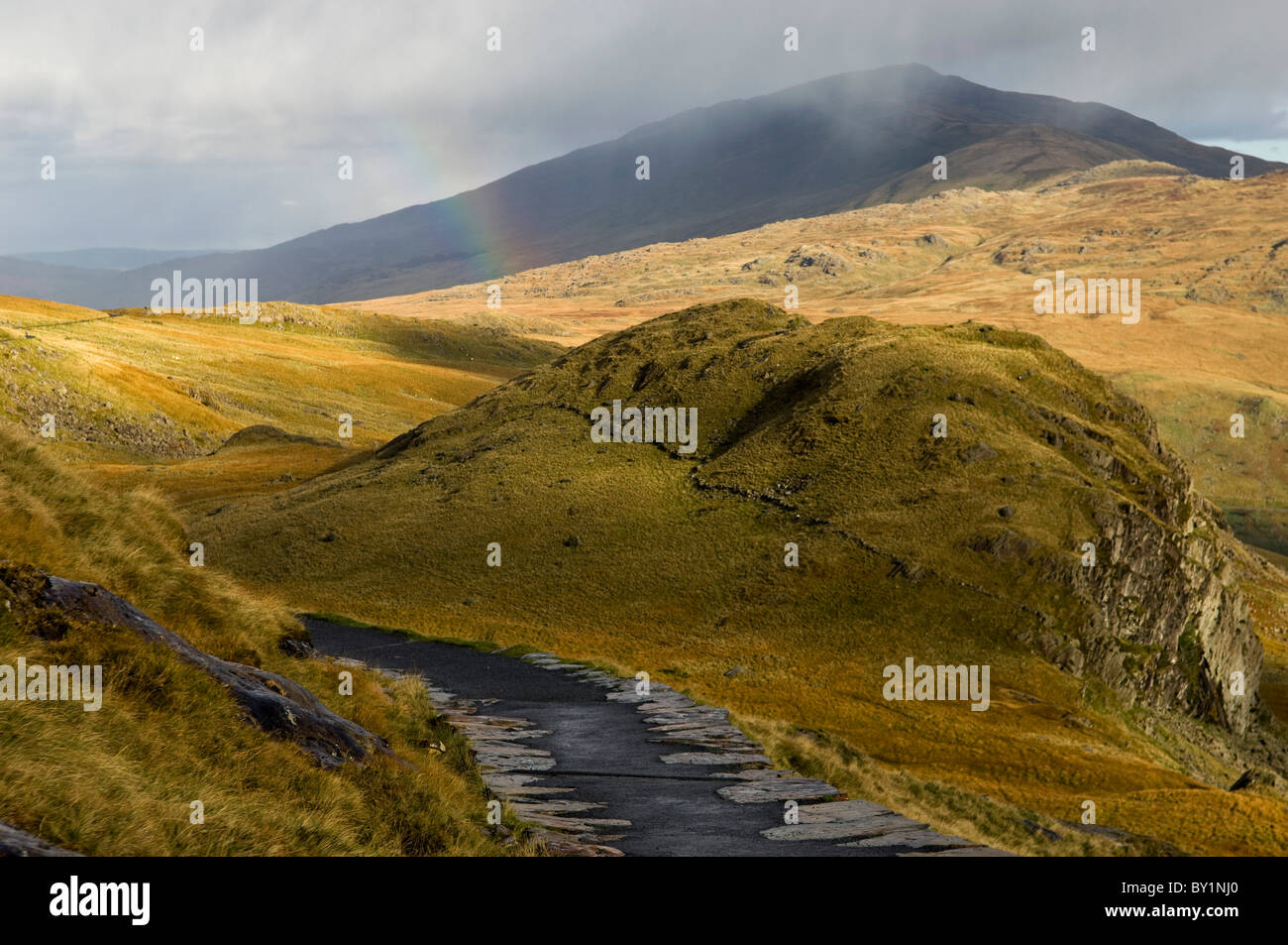UK, North Wales, Snowdonia.  The Pyg Track is the most communly used route up Mt Snowdon. Stock Photo
