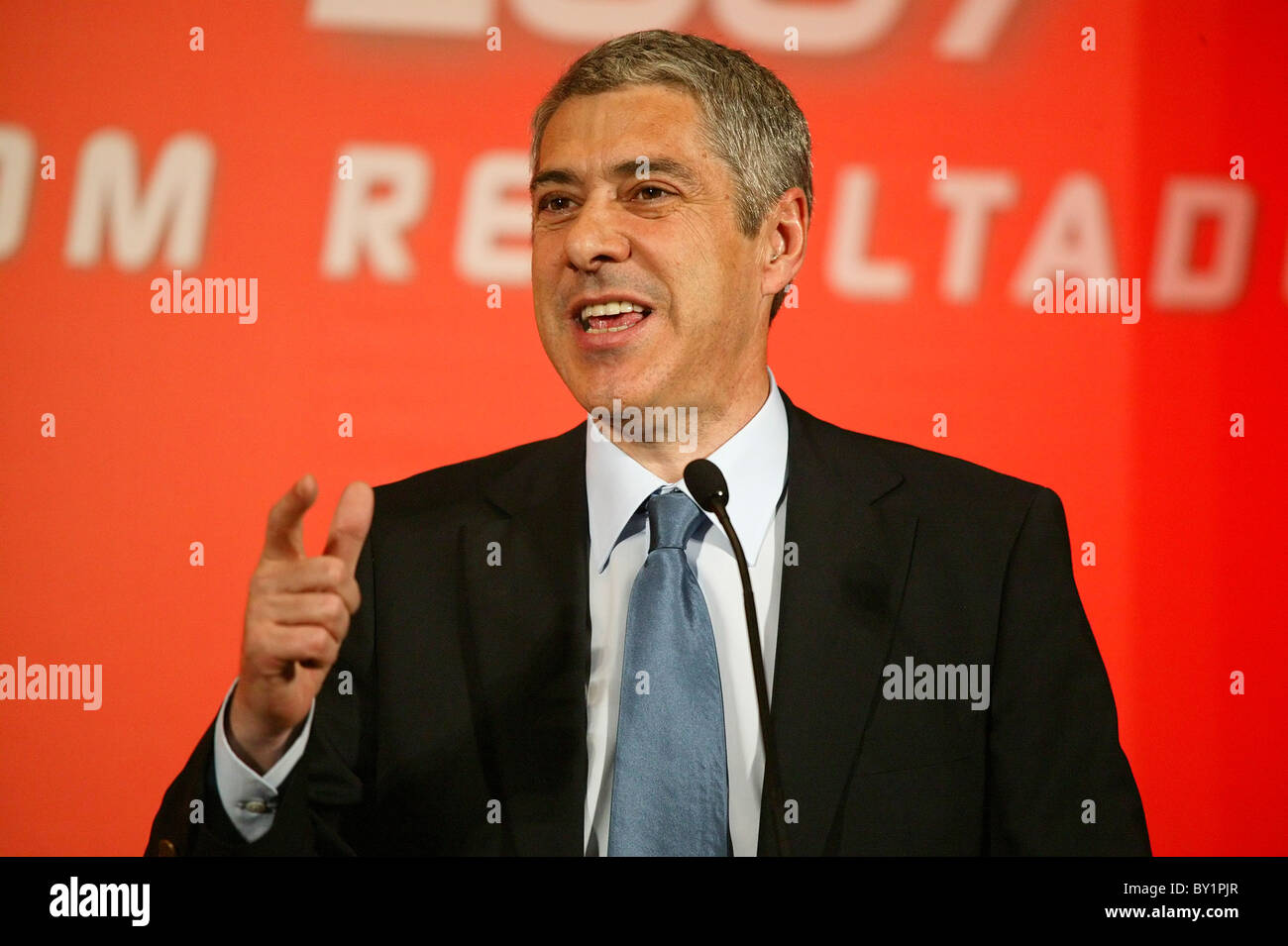 José Sócrates, former portuguese prime minister and ex leader of the socialist party PS giving a speech Stock Photo