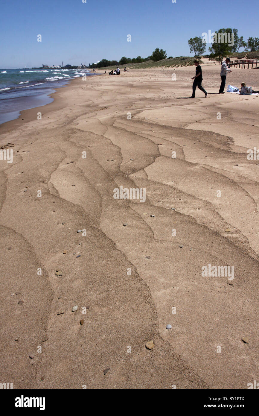 wave pattern on beach Indiana Dunes national lakeshore Stock Photo