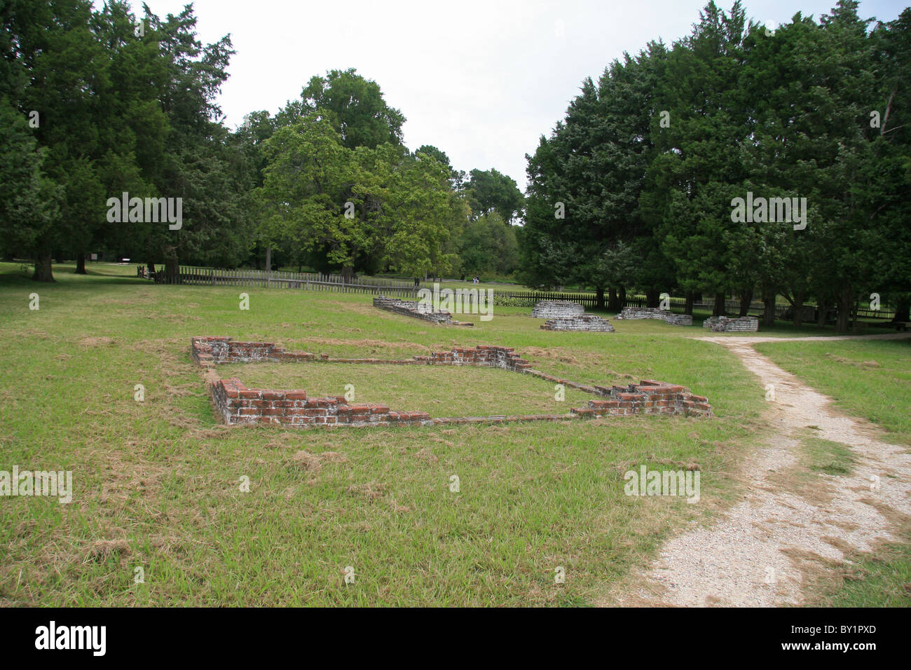 Some original foundations, part of the historic Jamestowne settlement on the James River, Virginia, United States. Stock Photo