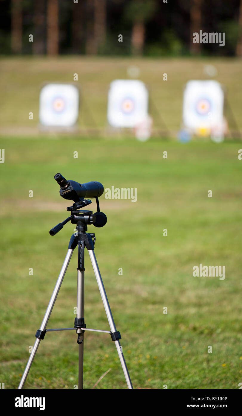 Spotting scope on an archery competition for checking scores / point of