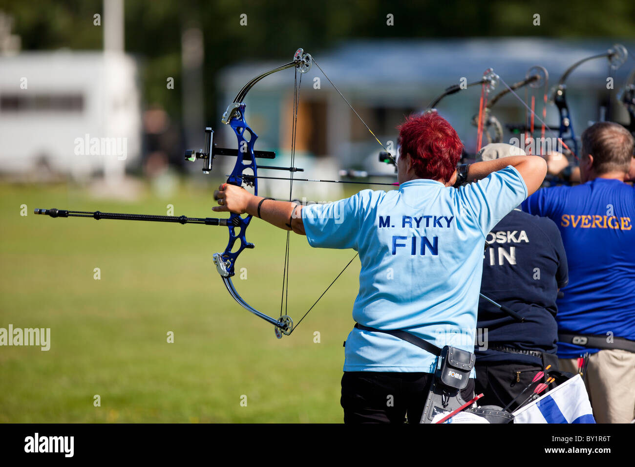 Archers ready to shoot in an international competition between the Cap of the North countries ( Finland, Sweden, Norway ) , Finland Stock Photo