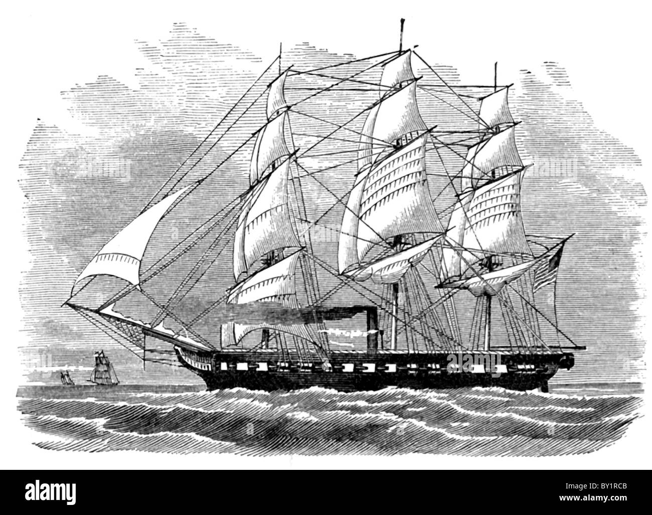 The Hartford was a sloop-of-war, named for the capital of the state of Connecticut and launched in 1858 from Boston Navy Yard. Stock Photo
