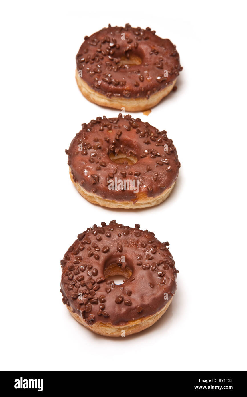 Chocolate ring donuts isolated on a white studio background Stock Photo ...
