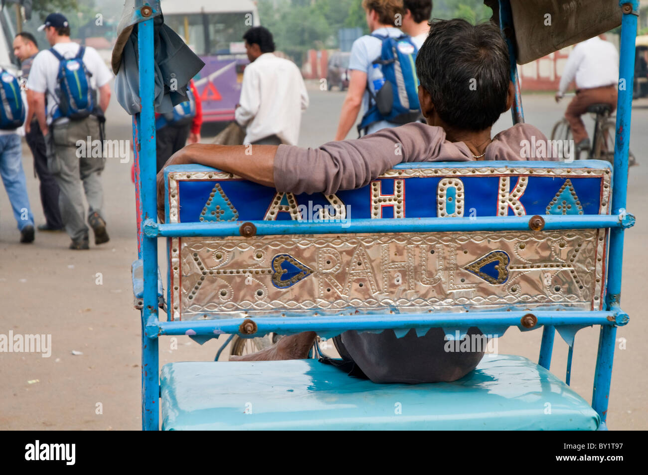 A rickshaw driver outside a railway station in Bhopal, India Stock ...