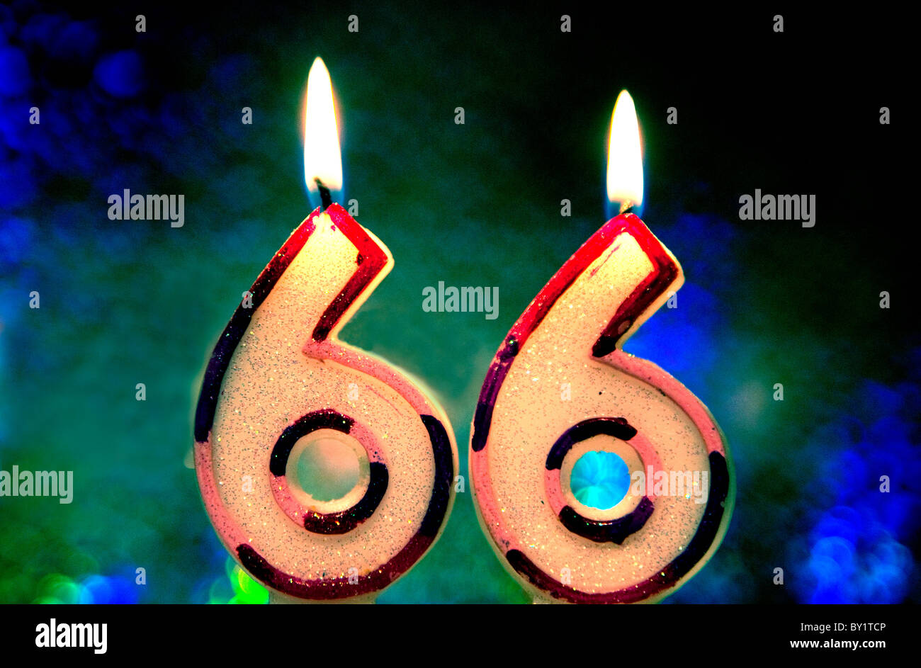 66th birthday candles, London Stock Photo Alamy