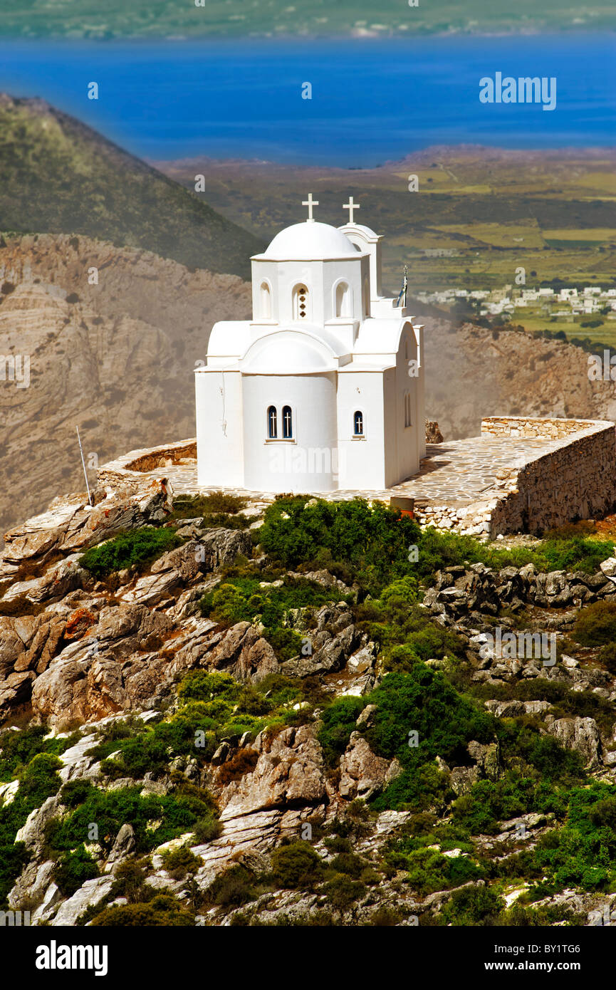Hilltop Church of Ag Marina, Naxos Island Greek Cyclades Island Stock Photo