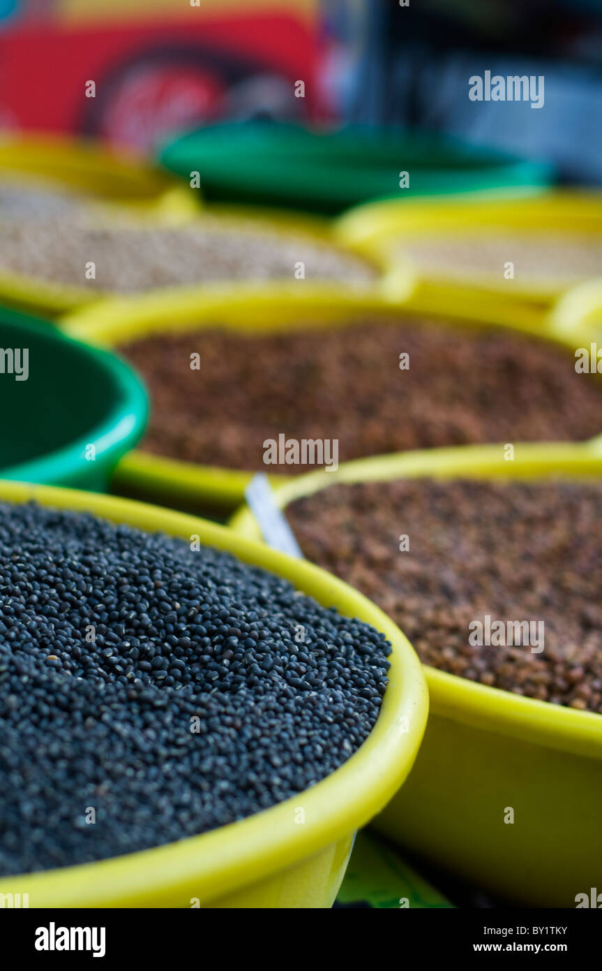 Seeds and spices on sale at a market in Bhopal, India Stock Photo