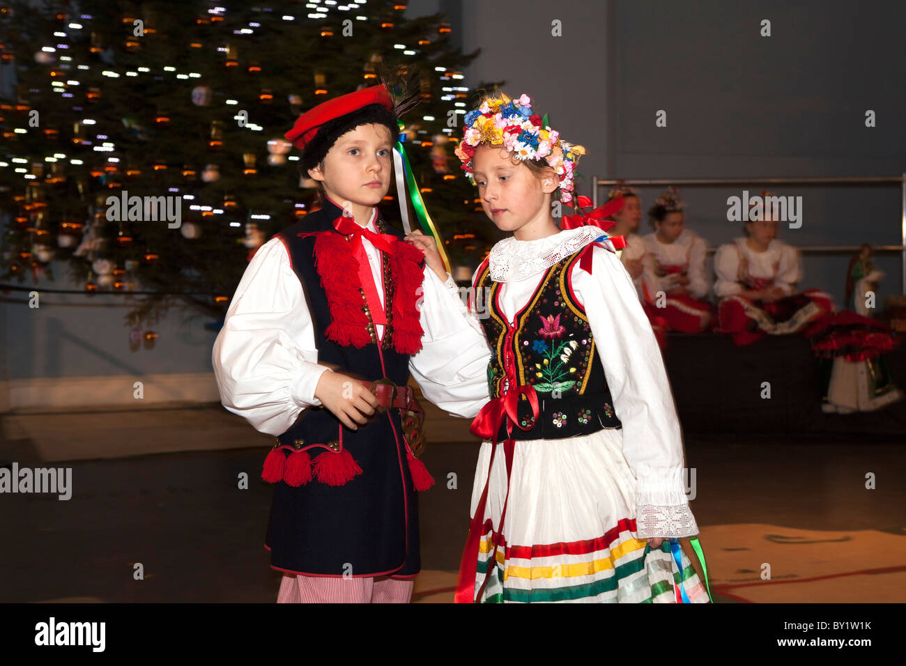 UK, England, Yorkshire, Leeds, City Museum, Polish Christmas event, children in traditional costume folk dancing Stock Photo