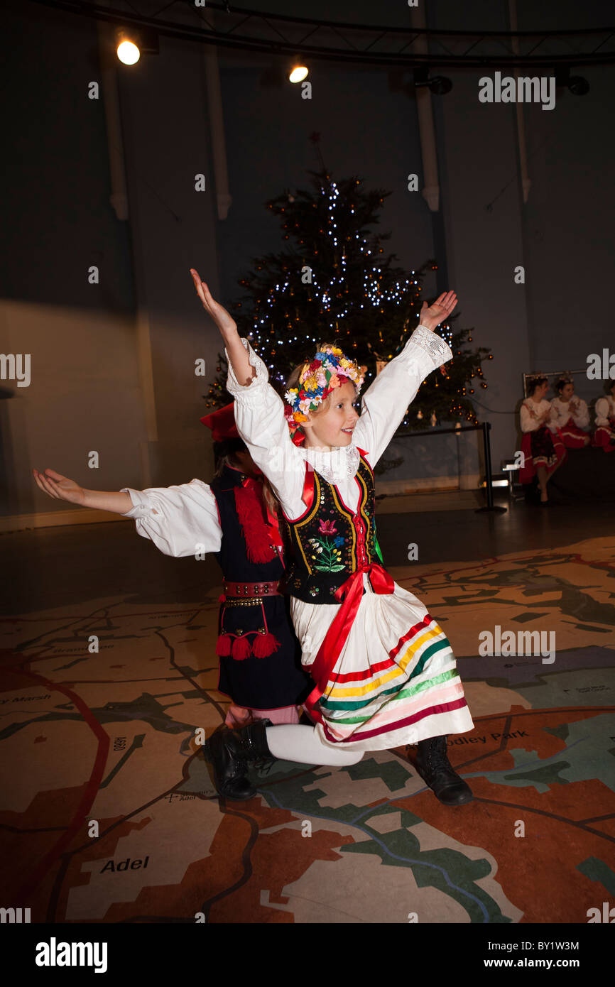 UK, England, Yorkshire, Leeds, City Museum, Polish Christmas event, children in traditional costume folk dancing Stock Photo