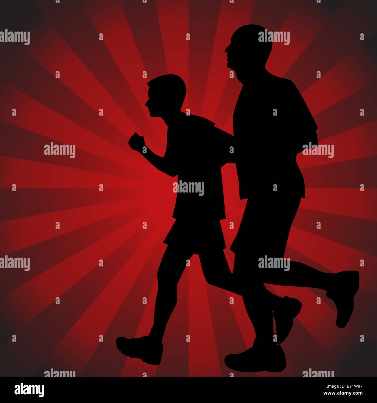 An image of father and son who are running together. Stock Photo