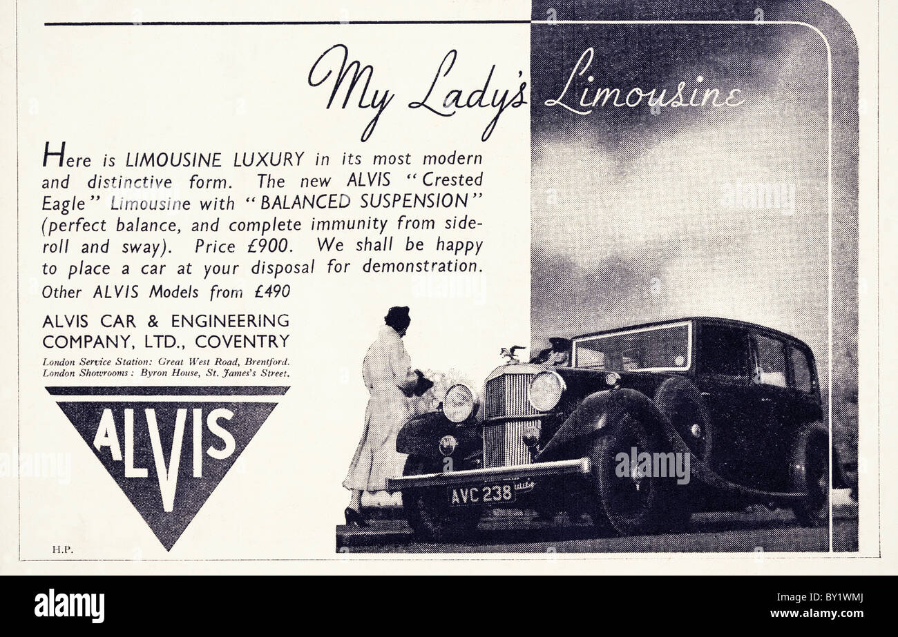 Original advert for Alvis Crested Eagle Limousine 652 cars were produced from 1933 to 1940 in Coventry England UK Stock Photo