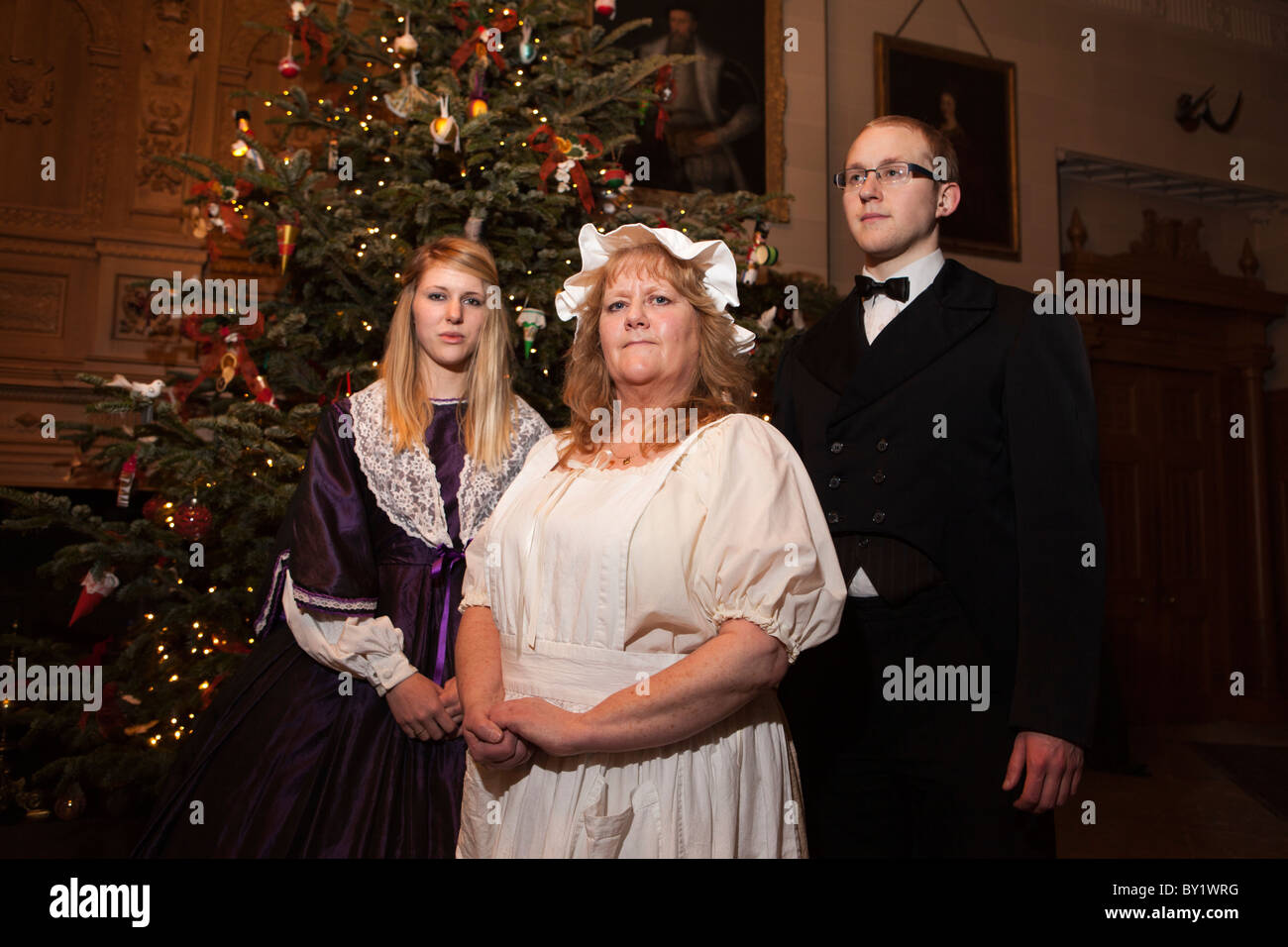 UK, England, Yorkshire, Leeds, Temple Newsam House, Victorian Christmas Event, costumed staff Stock Photo