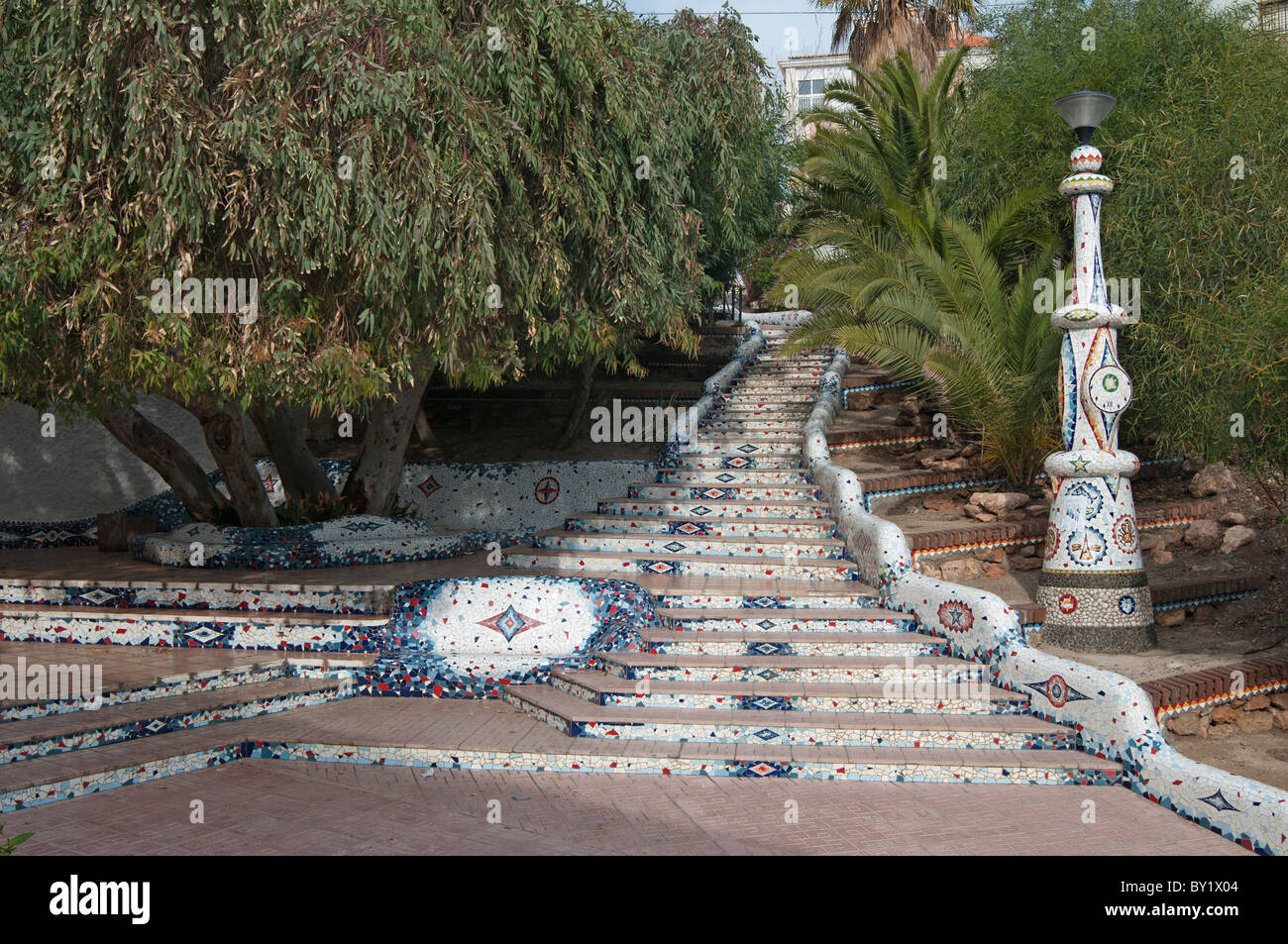 The Rincon del Hornillo which is behind the El Hornillo beach in Aguilas decorated with mosaic tile by Juan Martinez Casuco. Stock Photo