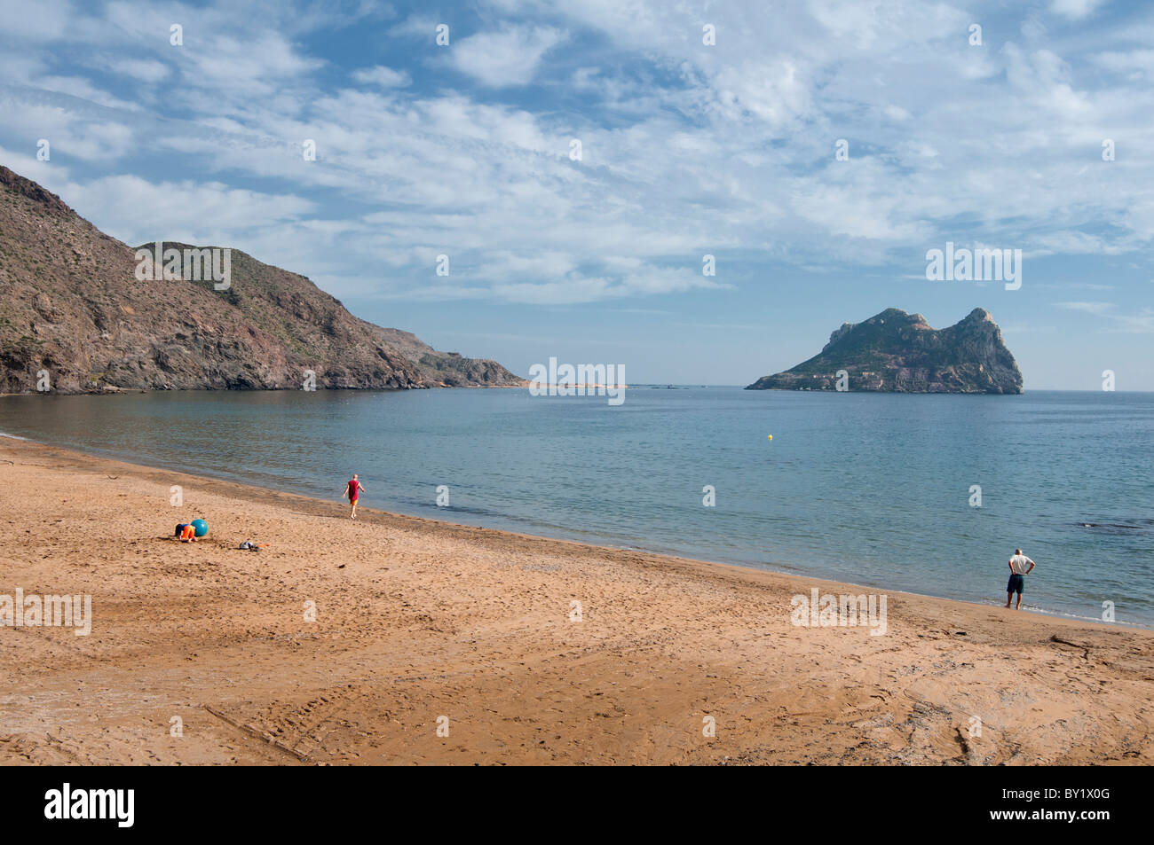 El Hornillo beach, a small sand bay  in Aguilas, Province of Murcia, Southeastern Spain, Europe Stock Photo
