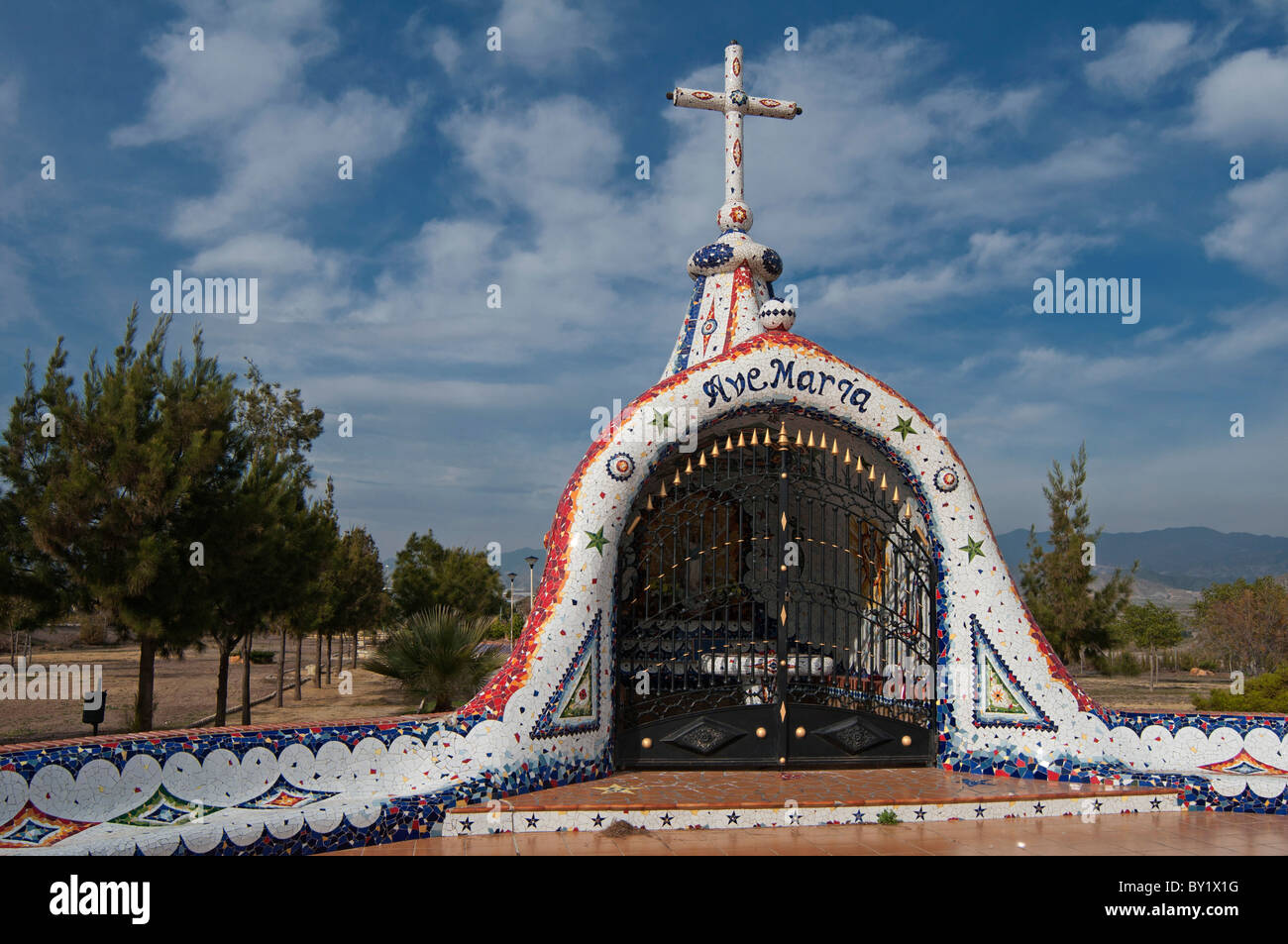 The Rincon del Hornillo which is behind the El Hornillo beach in Aguilas decorated with mosaic tile by Juan Martinez Casuco. Stock Photo