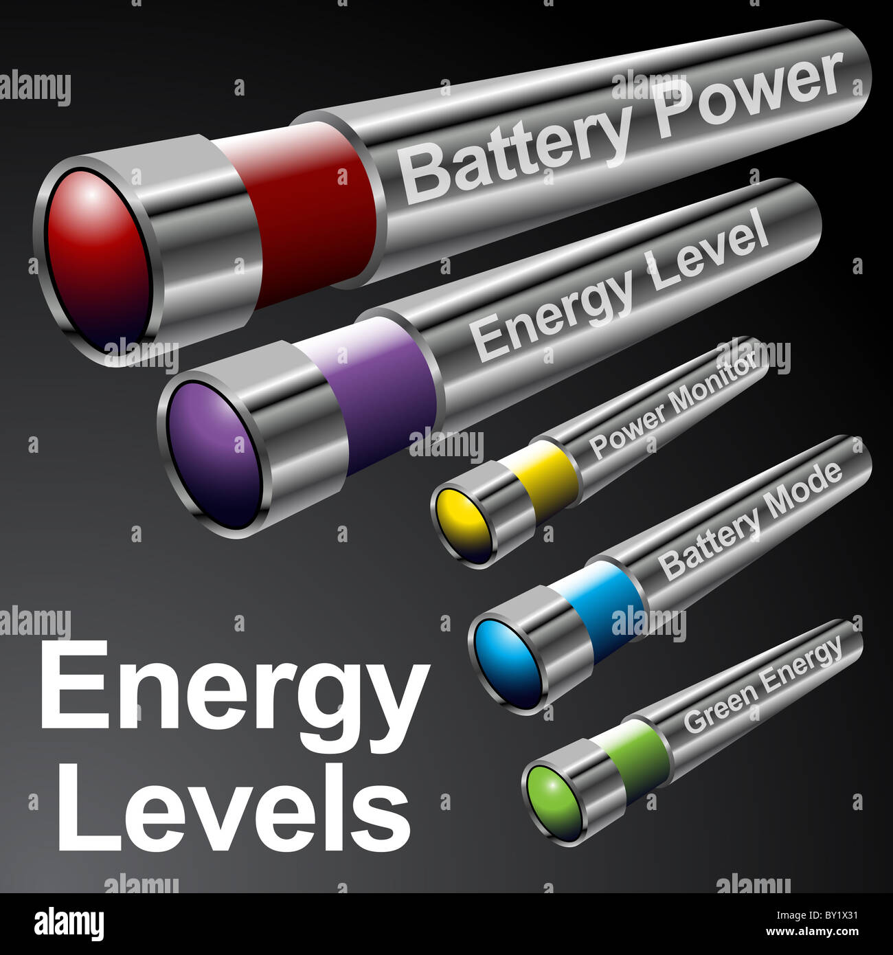 An image of energy battery menu bars. Stock Photo