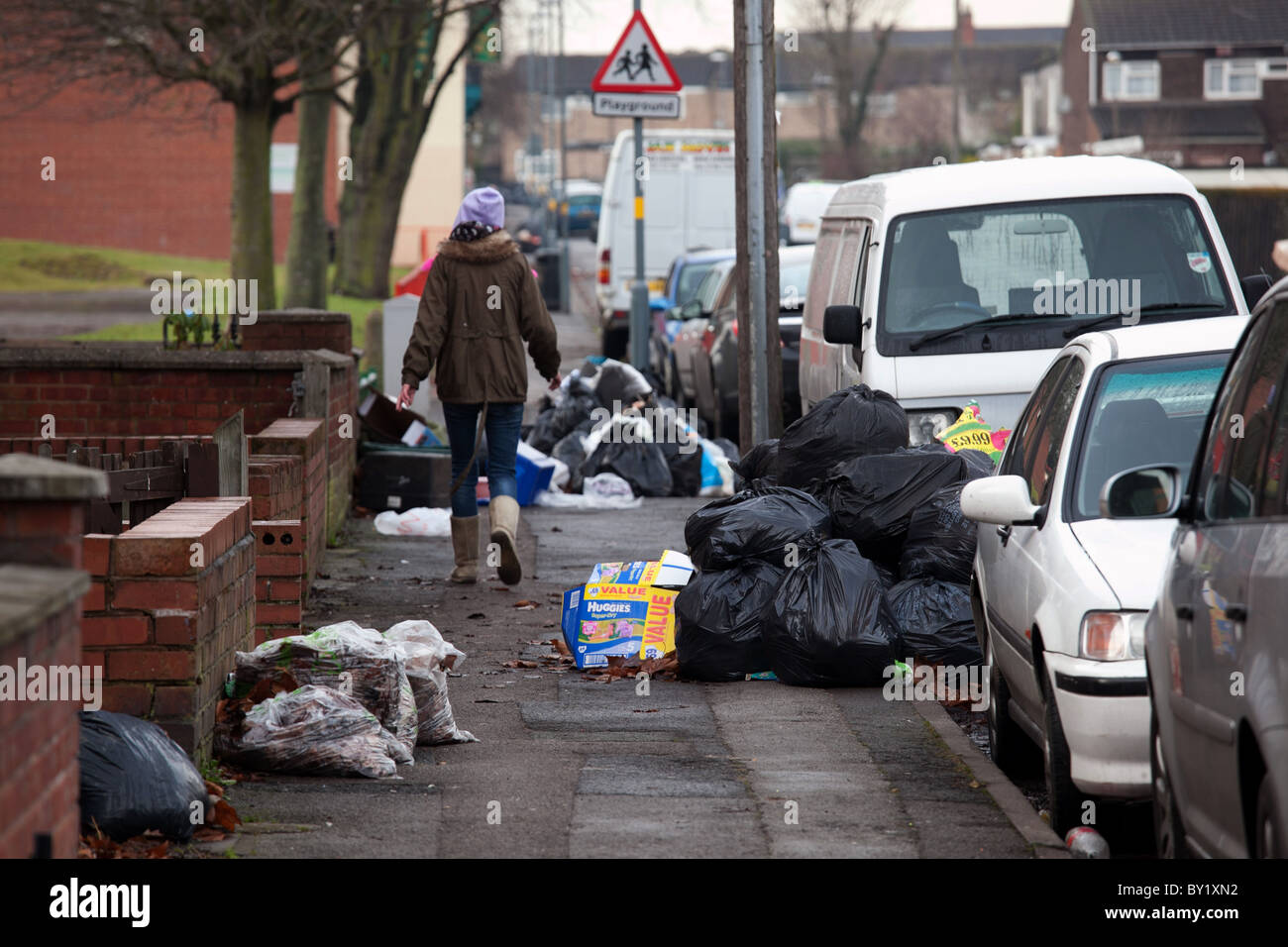 Uncollected rubbish lies in streets around Birmingham caused by bad