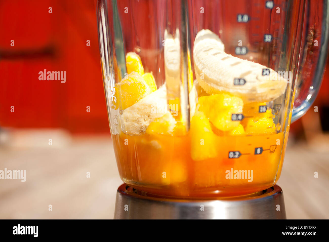 Fruit in a blender Stock Photo Alamy