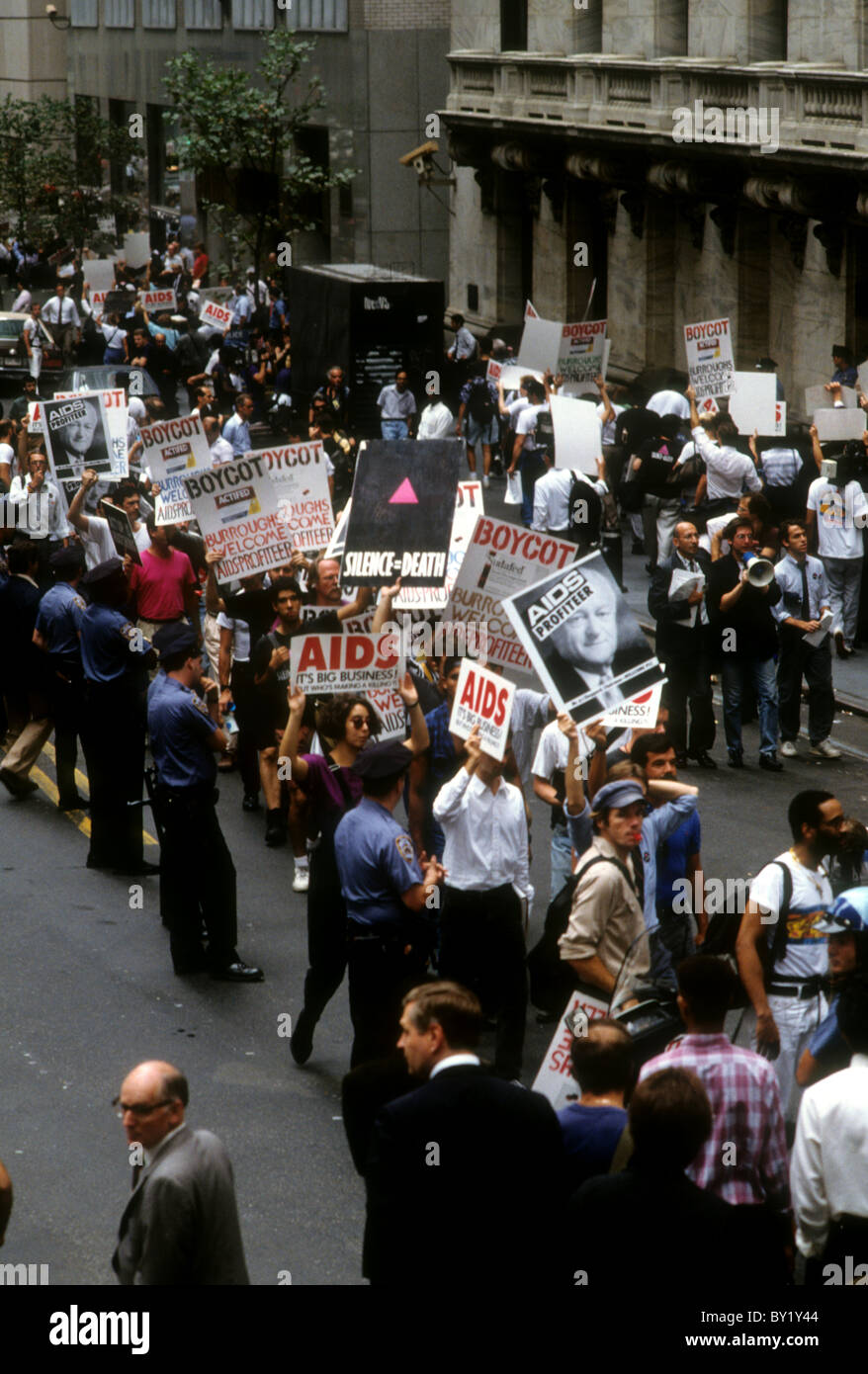 The activist group ACT UP (AIDS Coalition to Unleash Power) protests the high cost of AIDS treatment drugs Stock Photo