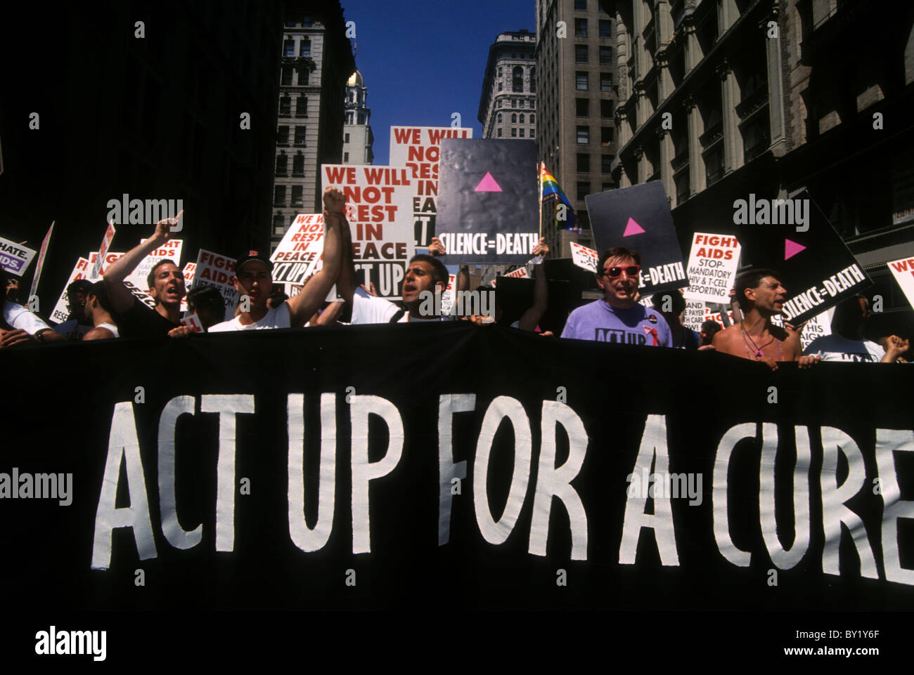 Hundreds of members of the activist group ACT UP protest the lack of an effective treatment for AIDS Stock Photo