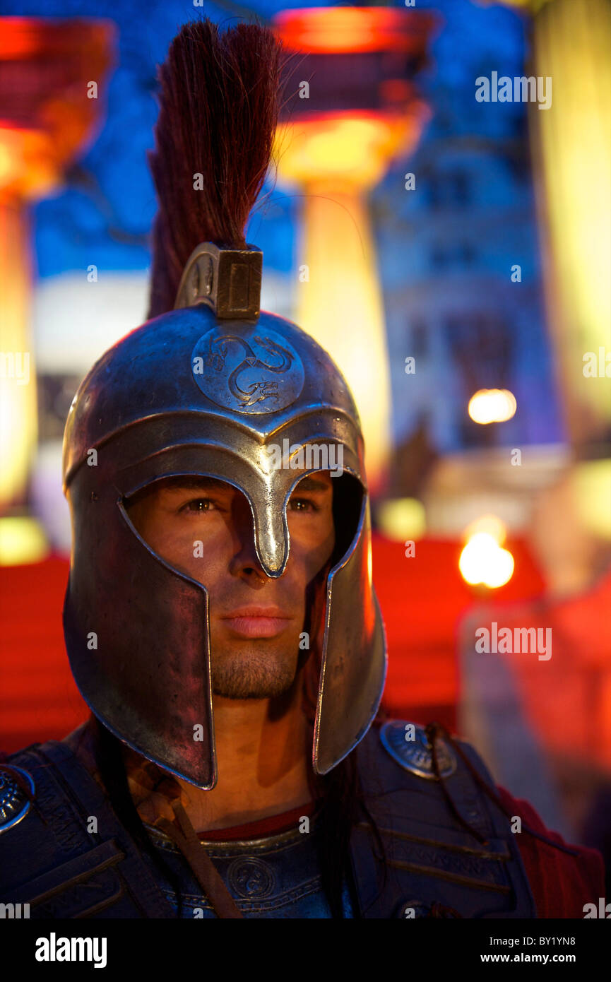 A Greek sentry observes the red carpet fanfare at the world premiere of 'The Clash of the Titans,' a remake of the 1981 film, Stock Photo