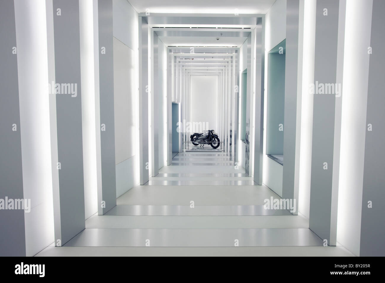 Germany,Bavaria,Munich, BMW Museum, 1934 BMW R7 prototype motorcycle on display Stock Photo