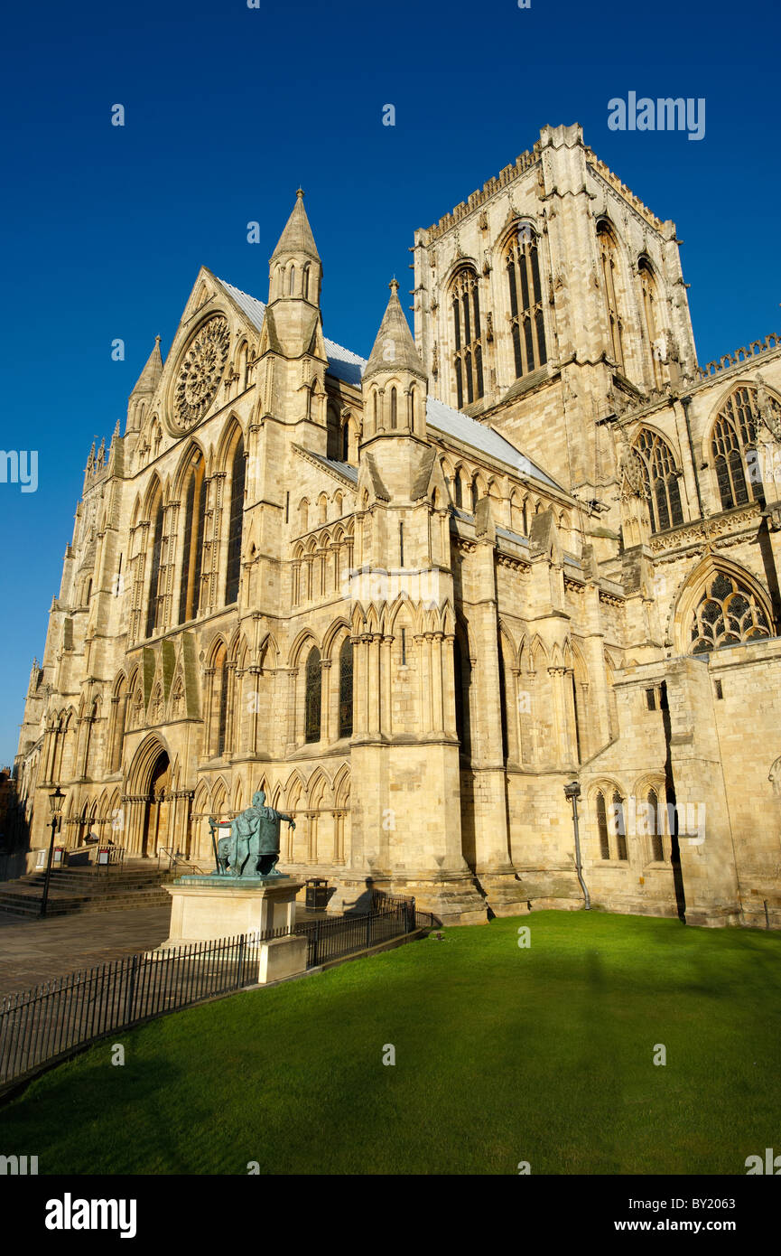 Exterior  Gothic architecture of the Cathedral and Metropolitical Church of Saint Peter in York, commonly known as York Minster. Stock Photo