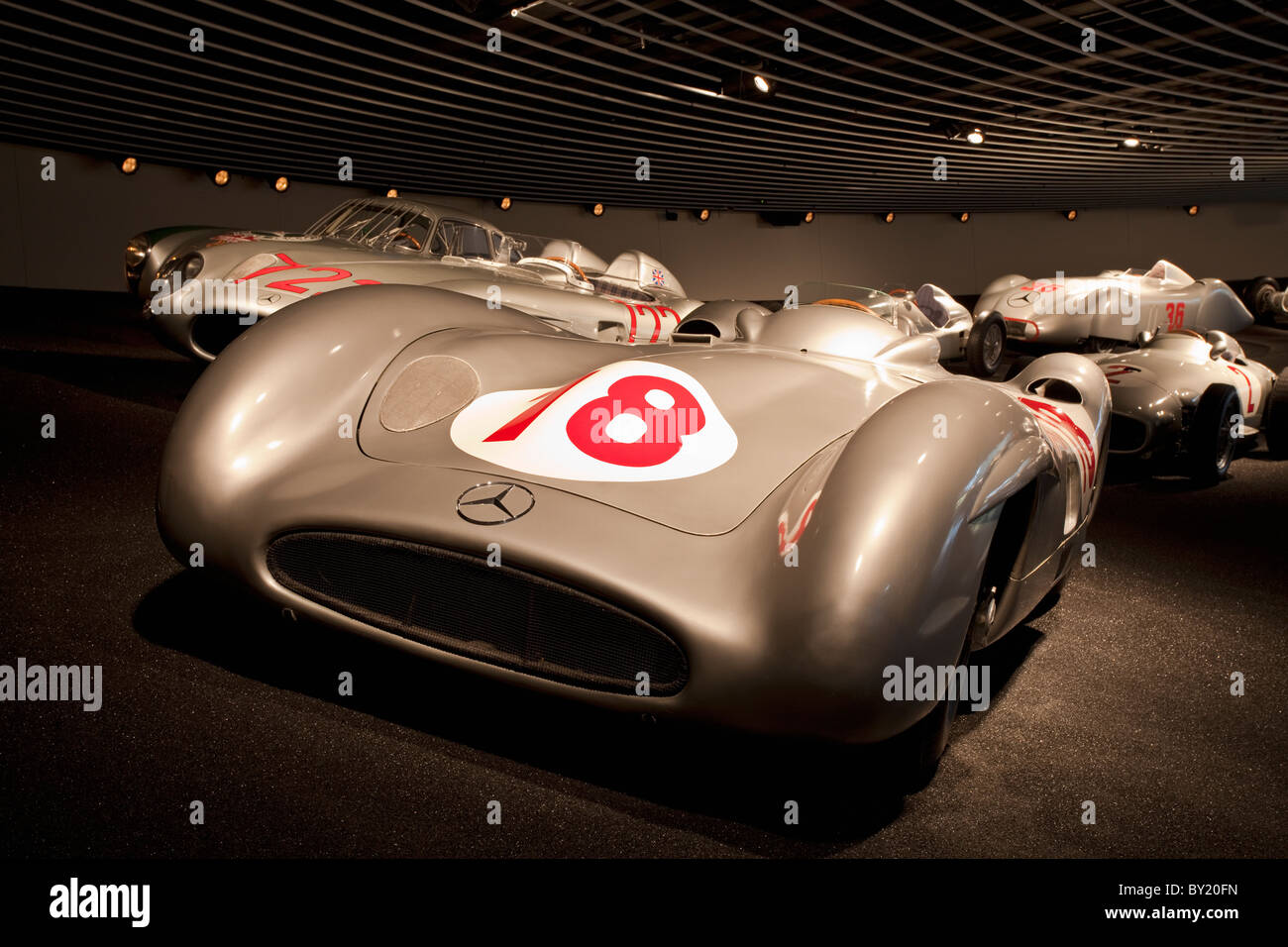 Germany,Stuttgart, Mercedes-Benz Museum, collection of Silver Arrows Stock Photo