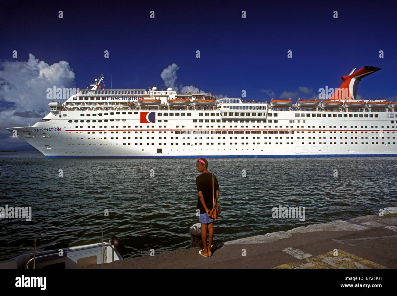 People woman on dock cruise ship terminal port city of PointeaPitre