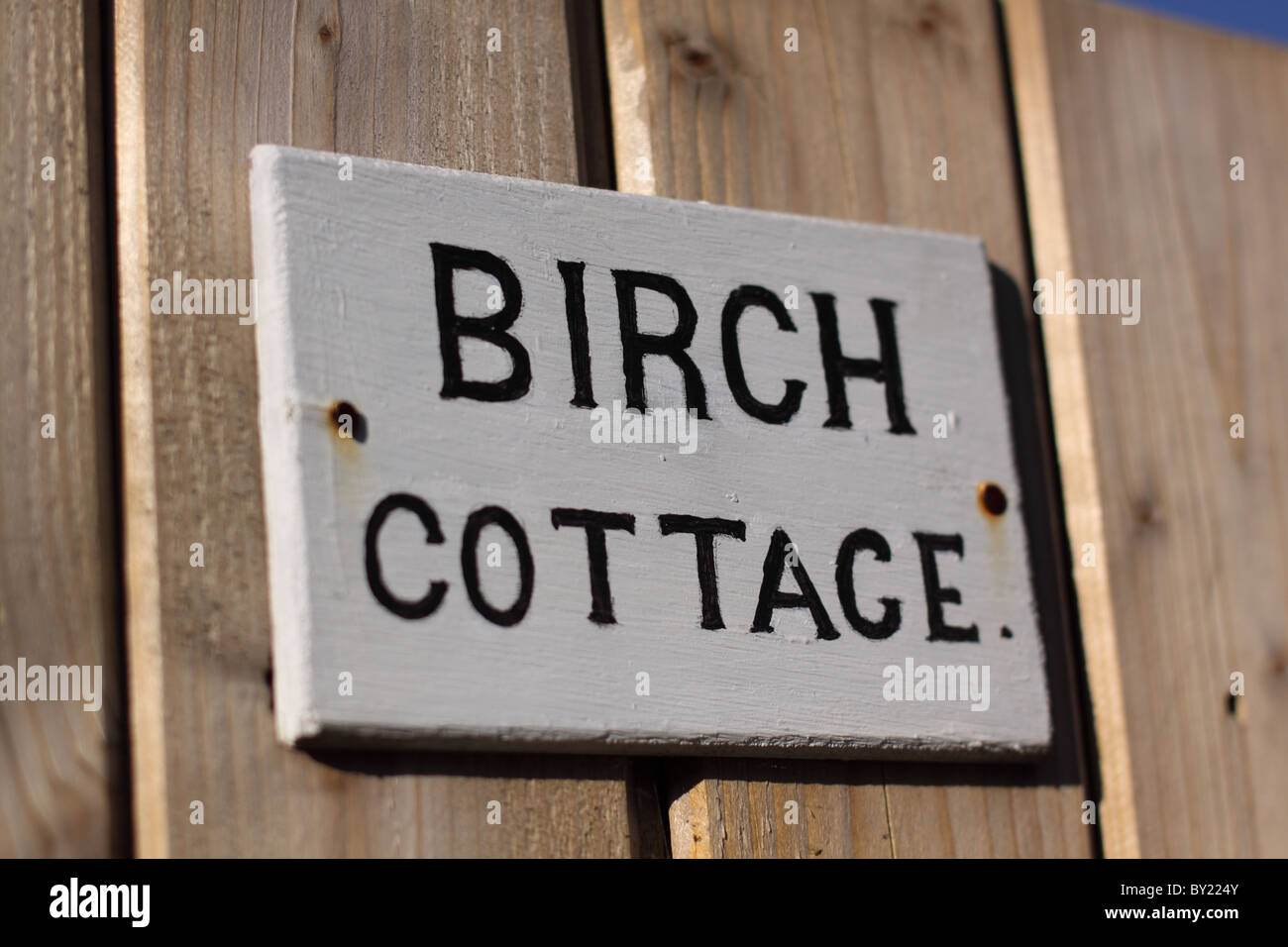 Birch cottage - door sign Stock Photo