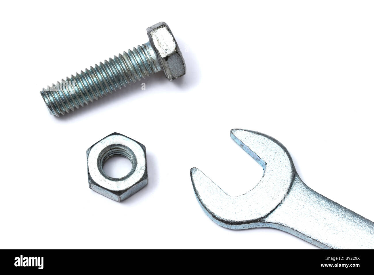 Wrench and bolt isolated on white background Stock Photo