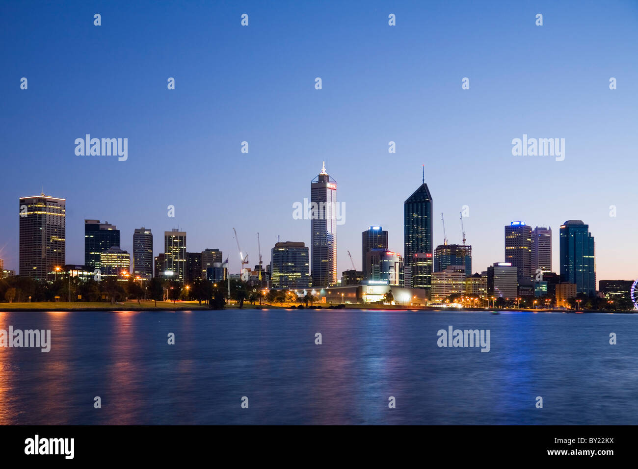 Australia, Western Australia, Perth.  Swan River and city skyline at dawn. Stock Photo