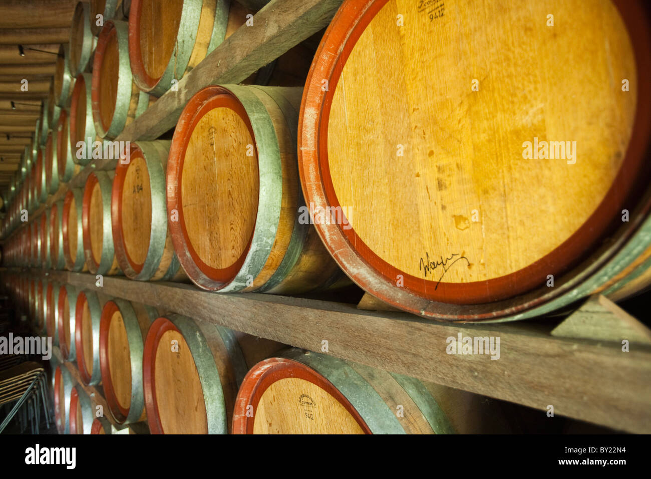 Australia, Western Australia, Swan Valley, Guildford. Wine barrels at a